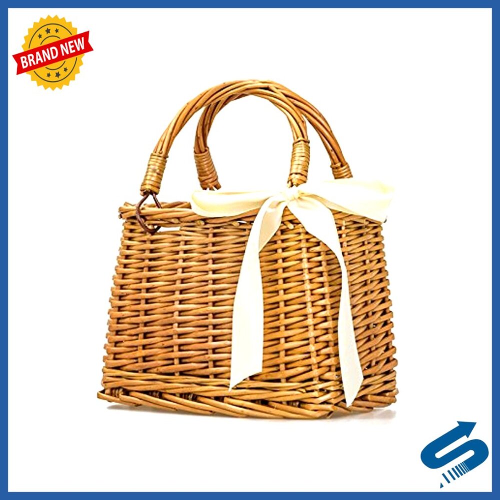 Natural Wicker Handbag Rectangular Tote Chic Vint… - image 1